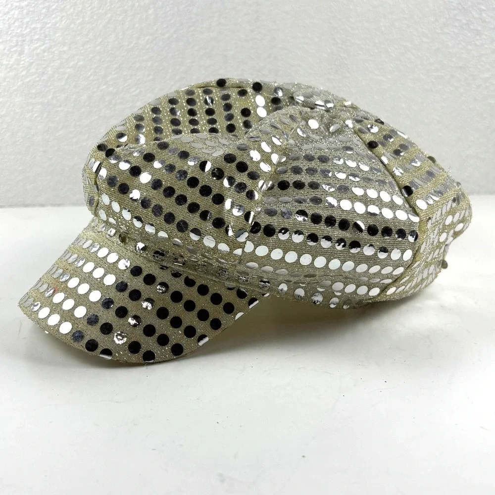 Sequin Newsboy Cap Womens Gold Silver Black Baker Boy Hat Festival‎ Glam Y2K